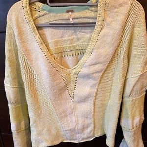 Neon yellow Free People V neck sweater (M)